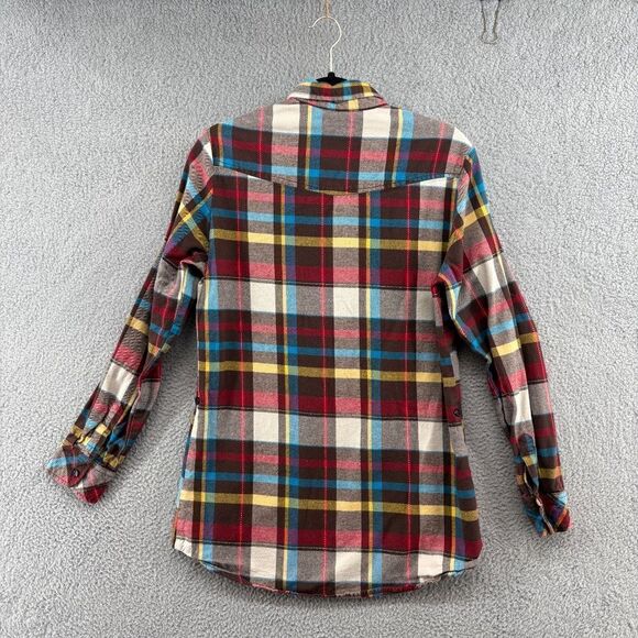 Matchstick plaid flannel button down shirt roll tab sleeve - Picture 3 of 9